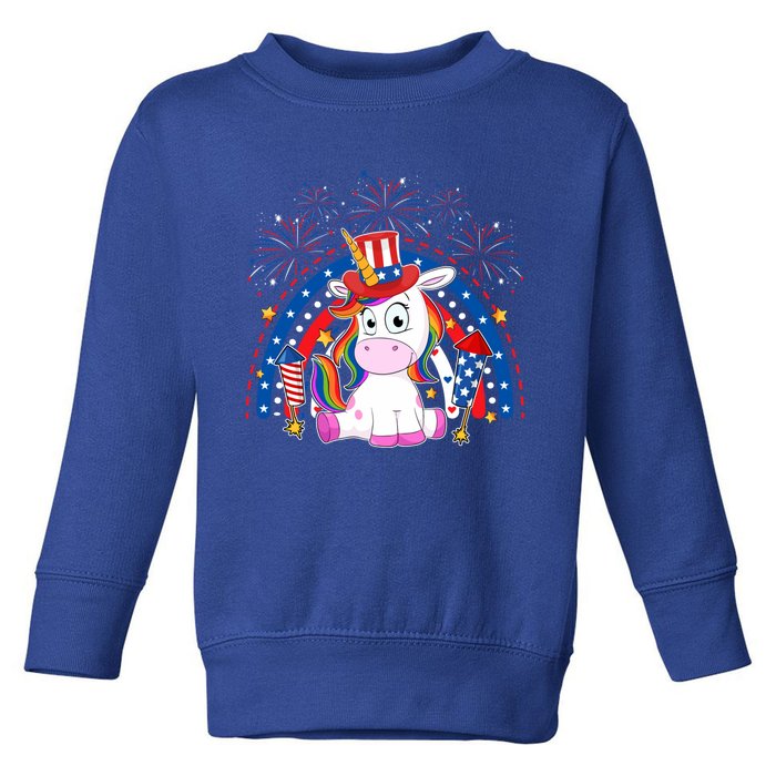 Cute Unicorn American Flag Rainbow Indepedence Day July 4th Gift Toddler Sweatshirt