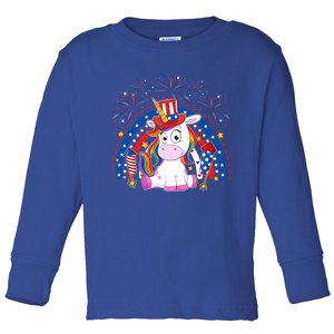 Cute Unicorn American Flag Rainbow Indepedence Day July 4th Gift Toddler Long Sleeve Shirt