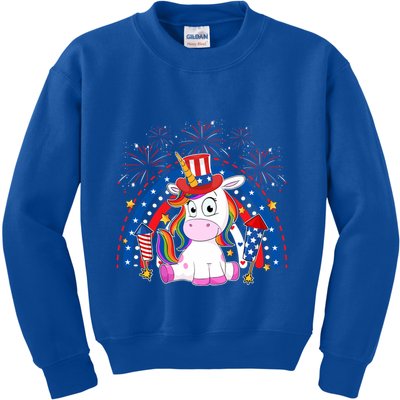 Cute Unicorn American Flag Rainbow Indepedence Day July 4th Gift Kids Sweatshirt