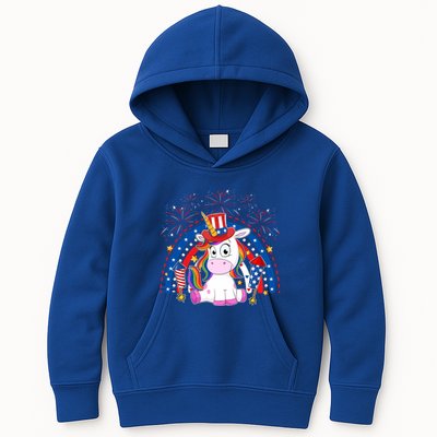 Cute Unicorn American Flag Rainbow Indepedence Day July 4th Gift Kids Hoodie