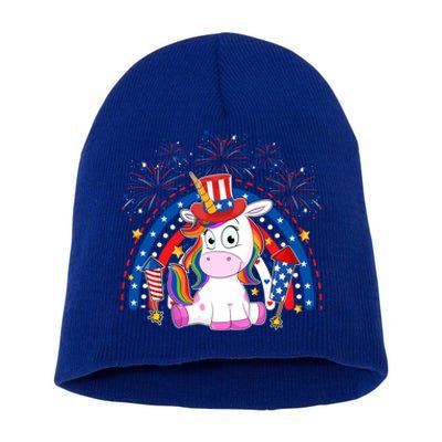 Cute Unicorn American Flag Rainbow Indepedence Day July 4th Gift Short Acrylic Beanie