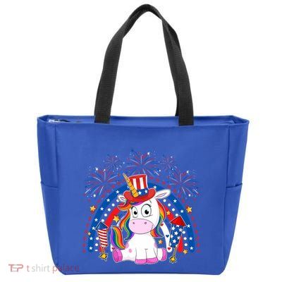 Cute Unicorn American Flag Rainbow Indepedence Day July 4th Gift Zip Tote Bag