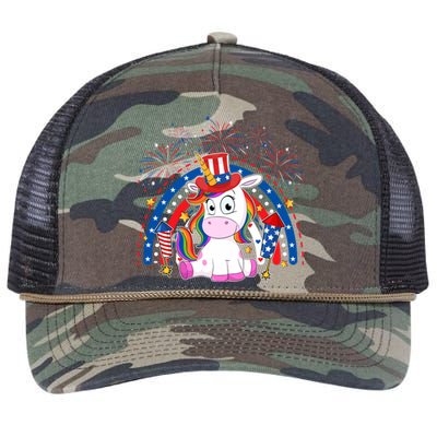 Cute Unicorn American Flag Rainbow Indepedence Day July 4th Gift Retro Rope Trucker Hat Cap