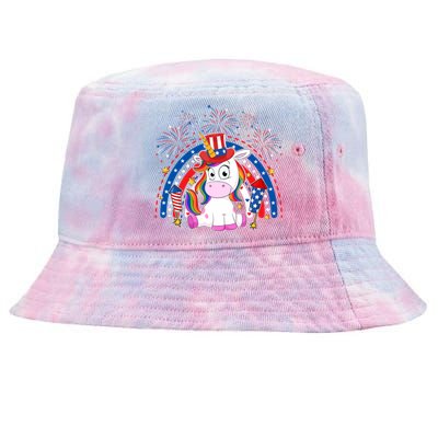 Cute Unicorn American Flag Rainbow Indepedence Day July 4th Gift Tie-Dyed Bucket Hat