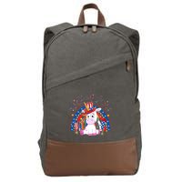 Cute Unicorn American Flag Rainbow Indepedence Day July 4th Gift Cotton Canvas Backpack
