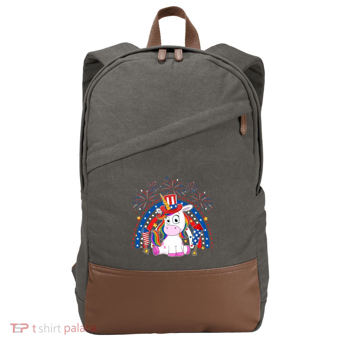 Cute Unicorn American Flag Rainbow Indepedence Day July 4th Gift Cotton Canvas Backpack