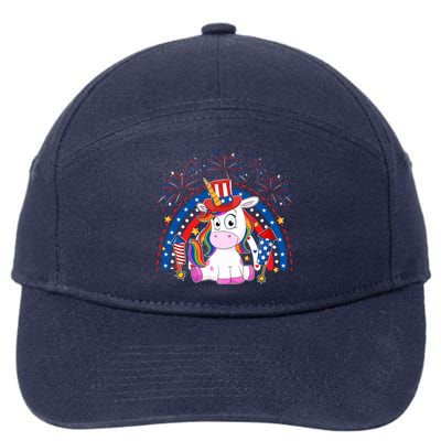 Cute Unicorn American Flag Rainbow Indepedence Day July 4th Gift 7-Panel Snapback Hat