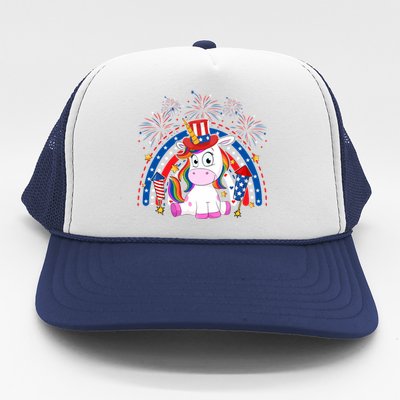 Cute Unicorn American Flag Rainbow Indepedence Day July 4th Gift Trucker Hat