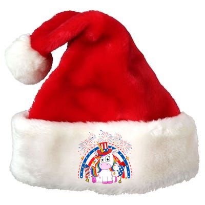 Cute Unicorn American Flag Rainbow Indepedence Day July 4th Gift Premium Christmas Santa Hat