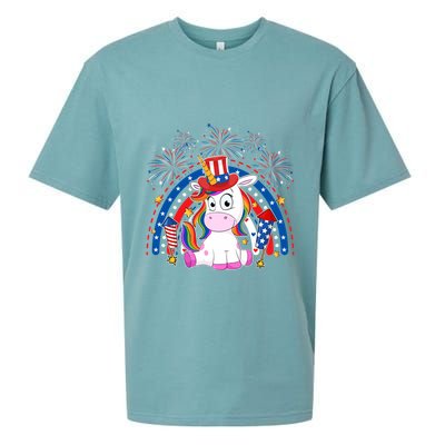 Cute Unicorn American Flag Rainbow Indepedence Day July 4th Gift Sueded Cloud Jersey T-Shirt