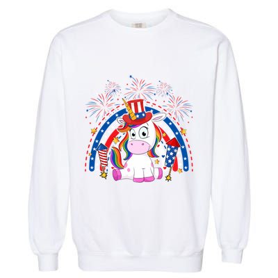 Cute Unicorn American Flag Rainbow Indepedence Day July 4th Gift Garment-Dyed Sweatshirt