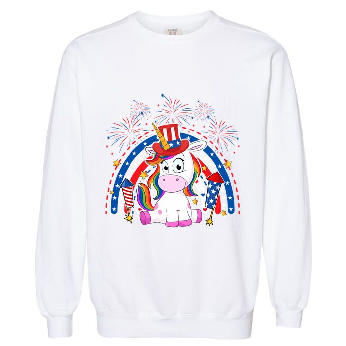 Cute Unicorn American Flag Rainbow Indepedence Day July 4th Gift Garment-Dyed Sweatshirt