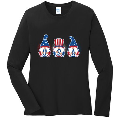 Cute USA American Gnomes Ladies Long Sleeve Shirt
