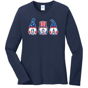 Cute USA American Gnomes Ladies Long Sleeve Shirt