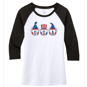 Cute USA American Gnomes Women's Tri-Blend 3/4-Sleeve Raglan Shirt