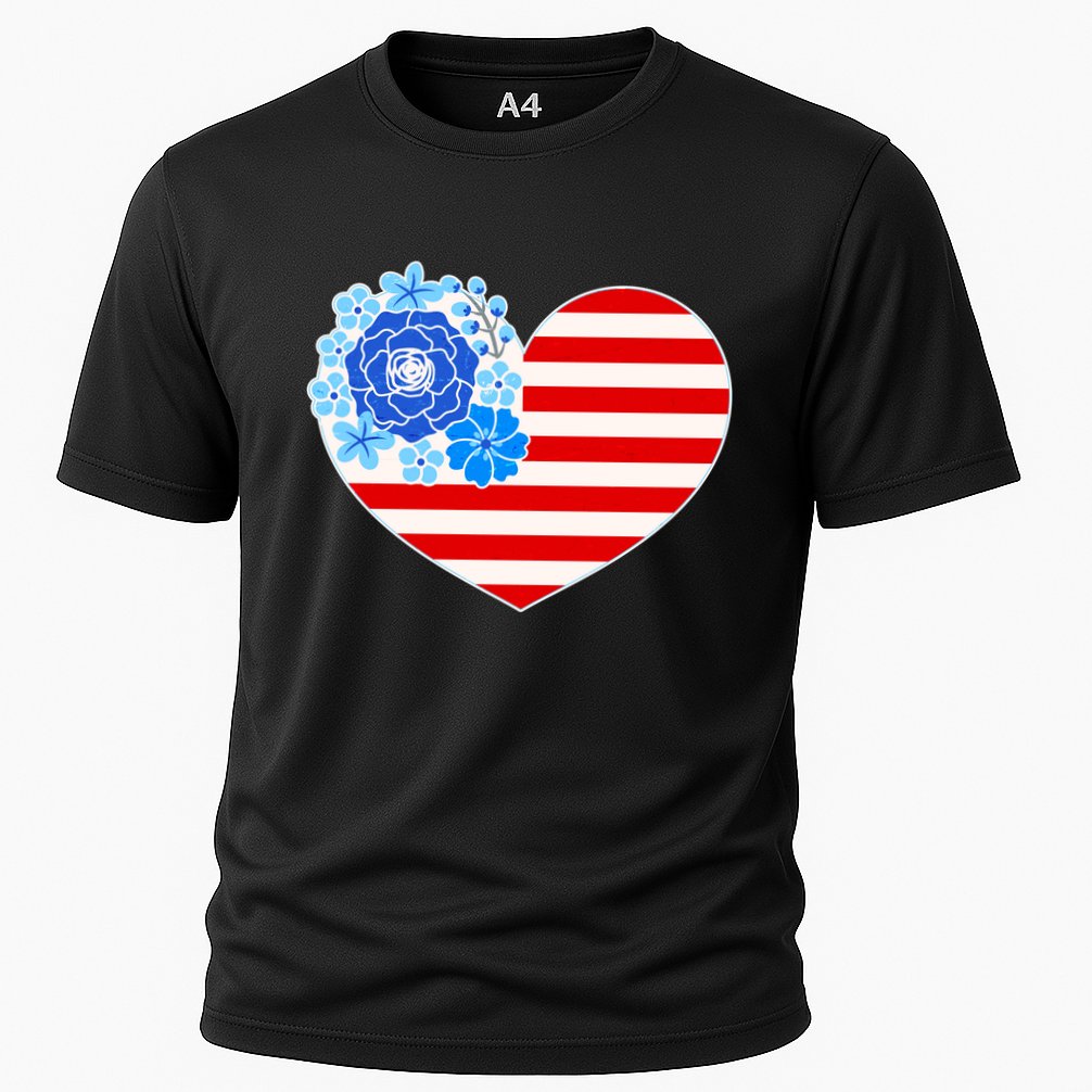 Cute USA American Flag Flower Heart Performance Shirt