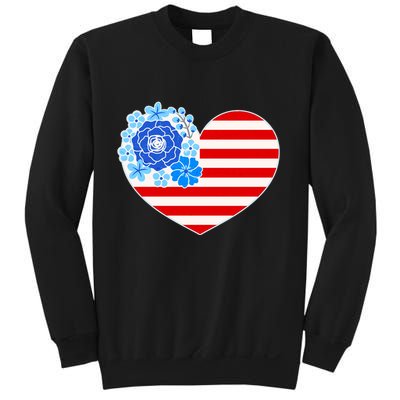 Cute USA American Flag Flower Heart Sweatshirt