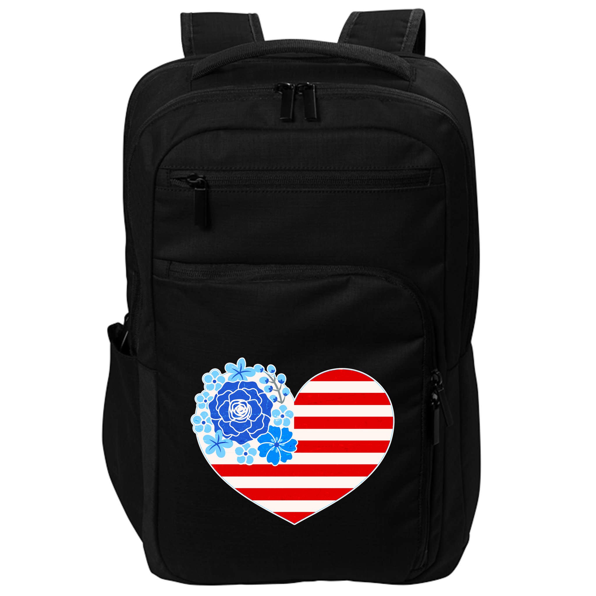 Cute USA American Flag Flower Heart Impact Tech Backpack
