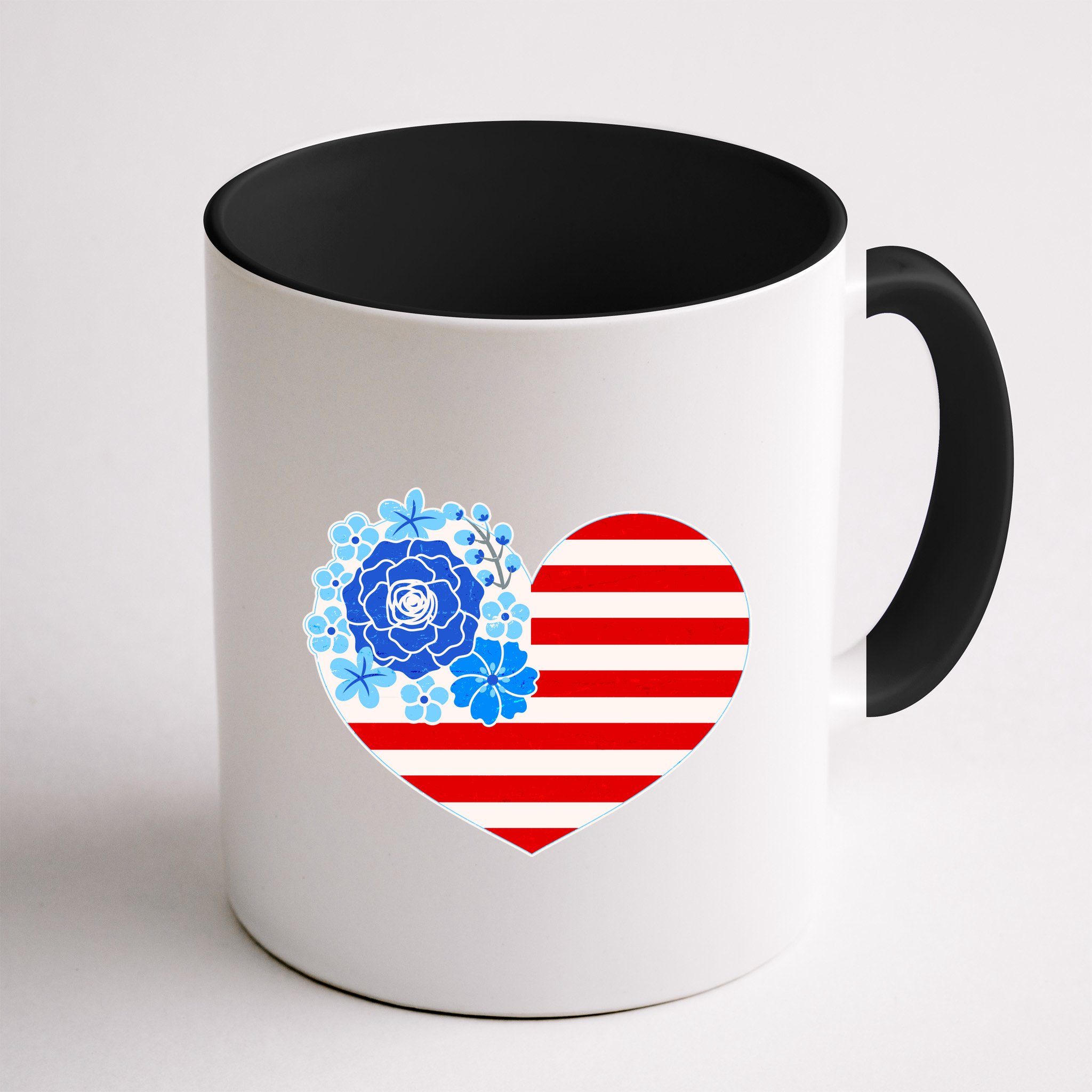 Cute USA American Flag Flower Heart Mug