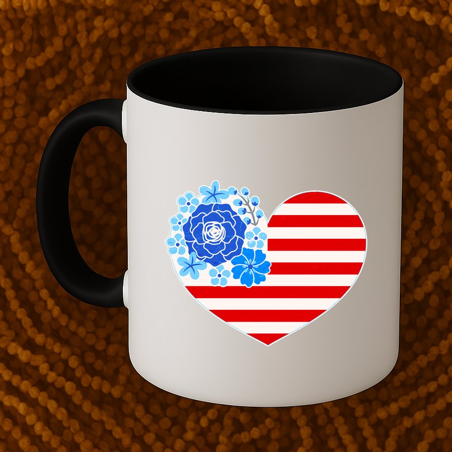 Cute USA American Flag Flower Heart Mug