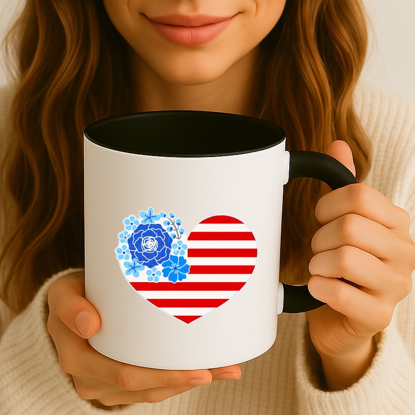 Cute USA American Flag Flower Heart Mug