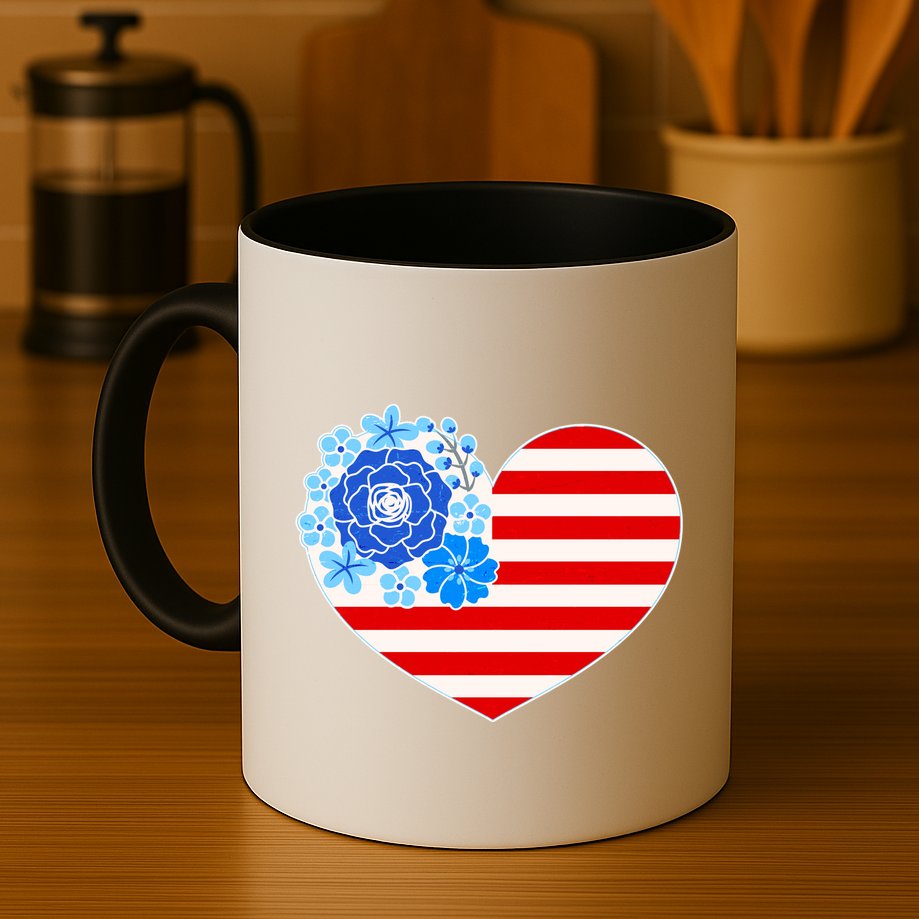 Cute USA American Flag Flower Heart Mug