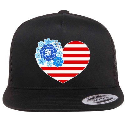 Cute USA American Flag Flower Heart Flatbill Hat