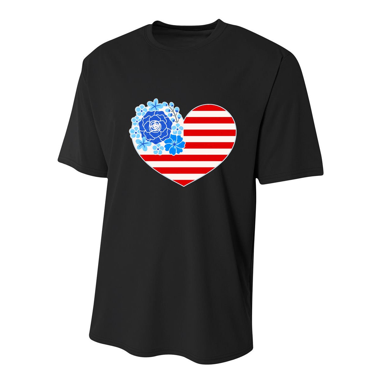 Cute USA American Flag Flower Heart Youth Performance Sprint T-Shirt