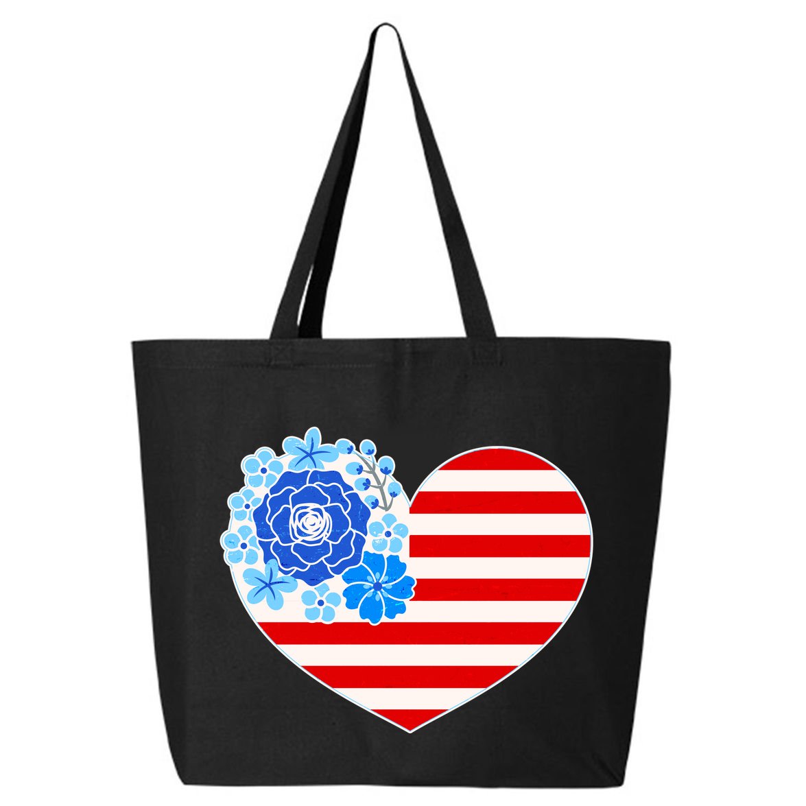 Cute USA American Flag Flower Heart 25L Jumbo Tote