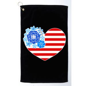 Cute USA American Flag Flower Heart Platinum Collection Golf Towel