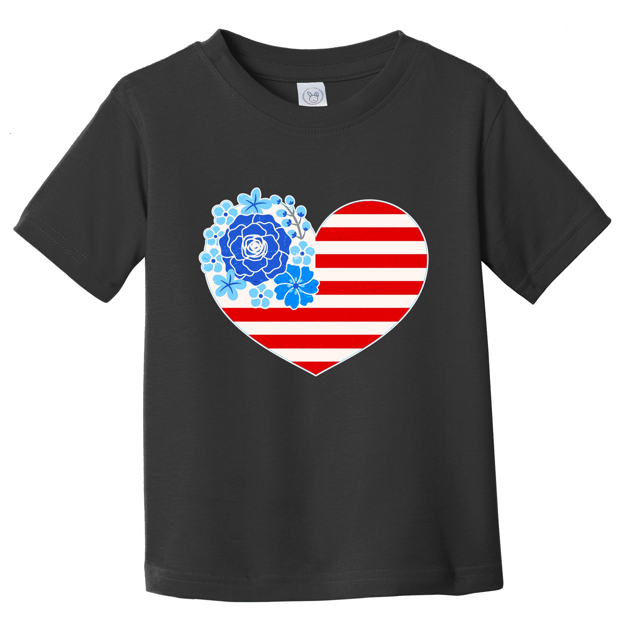 Cute USA American Flag Flower Heart Toddler T-Shirt