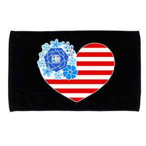 Cute USA American Flag Flower Heart Microfiber Hand Towel