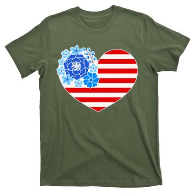 Cute USA American Flag Flower Heart T-Shirt