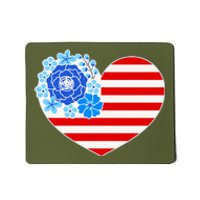 Cute USA American Flag Flower Heart Mousepad