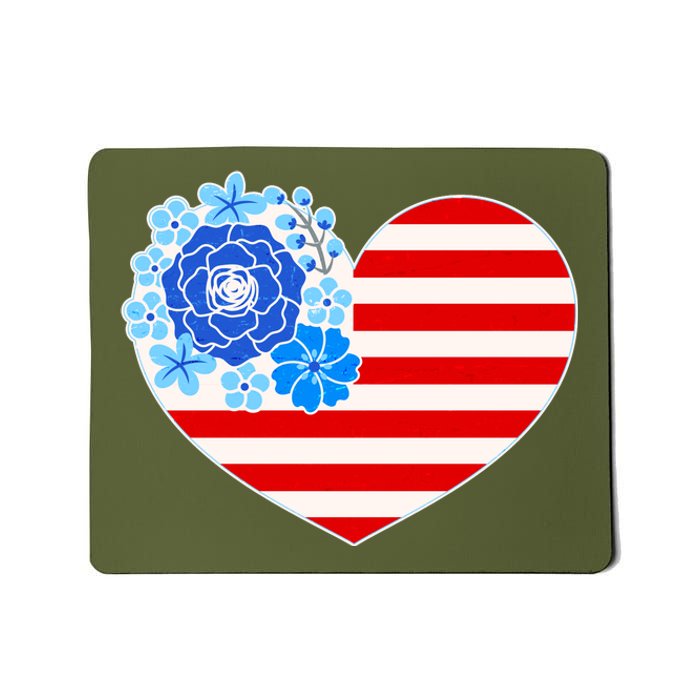 Cute USA American Flag Flower Heart Mousepad