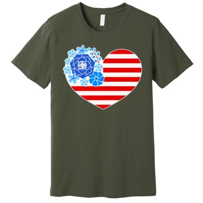 Cute USA American Flag Flower Heart Premium T-Shirt