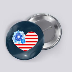 Cute USA American Flag Flower Heart Button