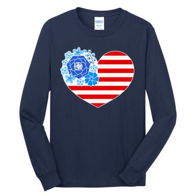 Cute USA American Flag Flower Heart Tall Long Sleeve T-Shirt