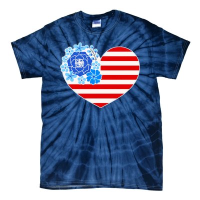 Cute USA American Flag Flower Heart Tie-Dye T-Shirt