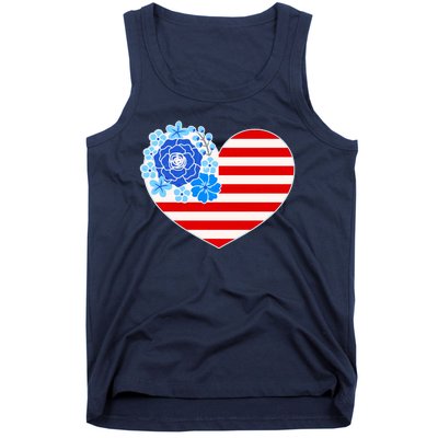 Cute USA American Flag Flower Heart Tank Top