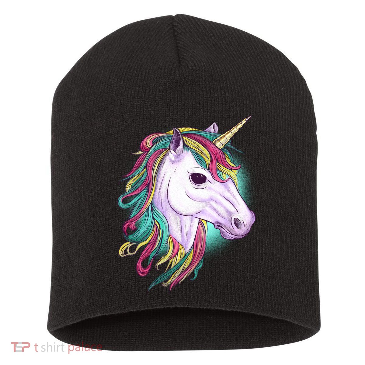 Colorful Unicorn Art Drawing Short Acrylic Beanie