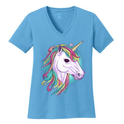 Colorful Unicorn Art Drawing Women's V-Neck T-Shirt