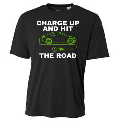 Charge Up And Hit The Road 100% Electric Funny Electric Vehicle Cool EV Cooling Performance Crew T-Shirt