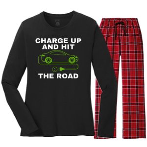 Charge Up And Hit The Road 100% Electric Funny Electric Vehicle Cool EV Women's Long Sleeve Flannel Pajama Set 