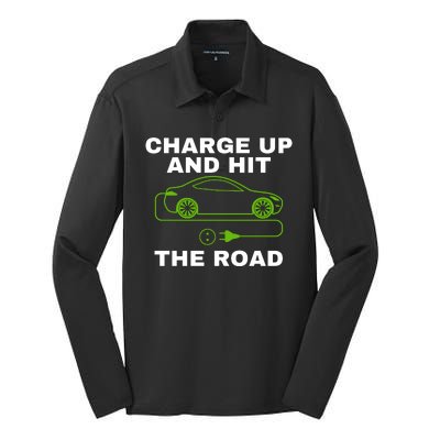 Charge Up And Hit The Road 100% Electric Funny Electric Vehicle Cool EV Silk Touch Performance Long Sleeve Polo