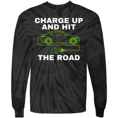 Charge Up And Hit The Road 100% Electric Funny Electric Vehicle Cool EV Tie-Dye Long Sleeve Shirt