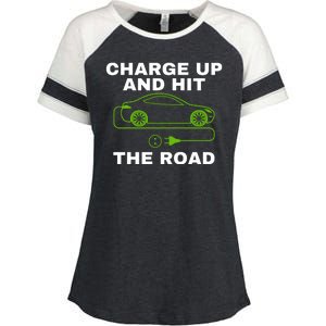 Charge Up And Hit The Road 100% Electric Funny Electric Vehicle Cool EV Enza Ladies Jersey Colorblock Tee