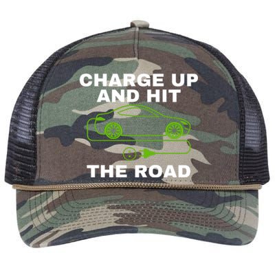 Charge Up And Hit The Road 100% Electric Funny Electric Vehicle Cool EV Retro Rope Trucker Hat Cap