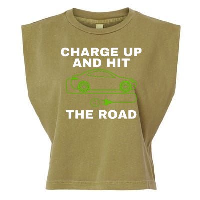 Charge Up And Hit The Road 100% Electric Funny Electric Vehicle Cool EV Garment-Dyed Women's Muscle Tee