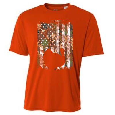 Camo US America Flag Turkey Day Hunting Thanksgiving Gift Cooling Performance Crew T-Shirt